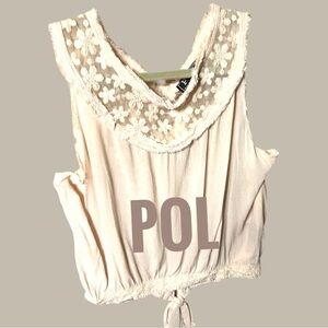 Pale Pink Ruffled Tie back bottom Blouse with lace and frayed seams